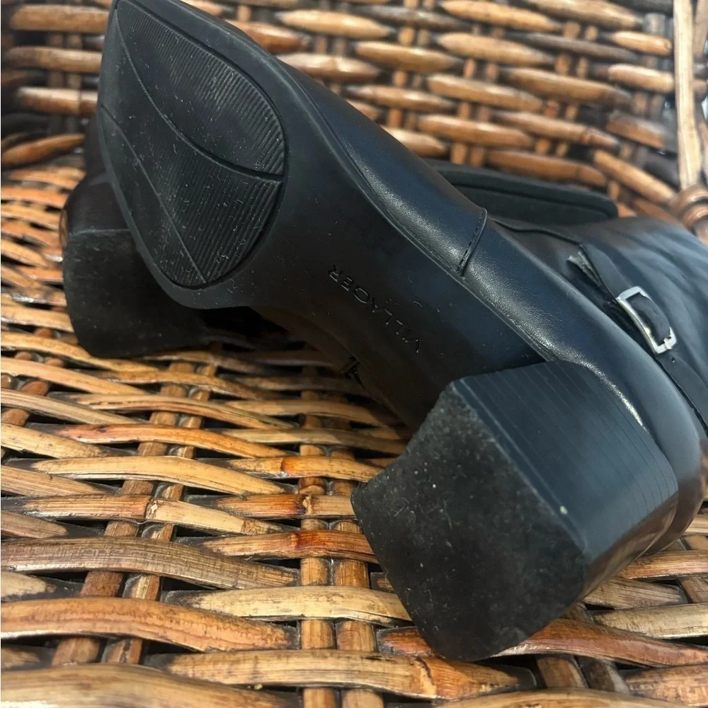 Villager HARRIS Dressy Ankle Boots Black Leather Block Square Toe Size 7